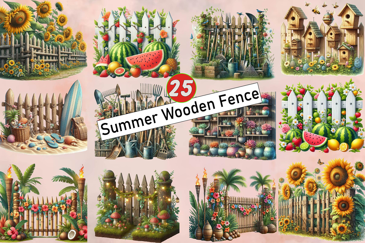 Summer Wooden Fence Sublimation Clip, an Illustration by SVGArt (Photo 1 of 8)