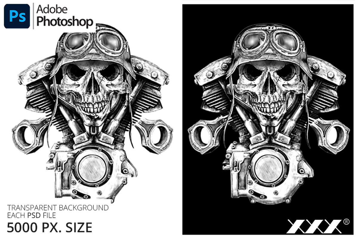 Motorcycle Skull T-Shirt Design, an Illustration by XXX (Photo 1 of 2)