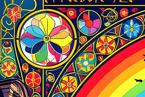 Art Nouveau European Street Rainbow, a Decorative Illustration by Sharon Schwalbe
