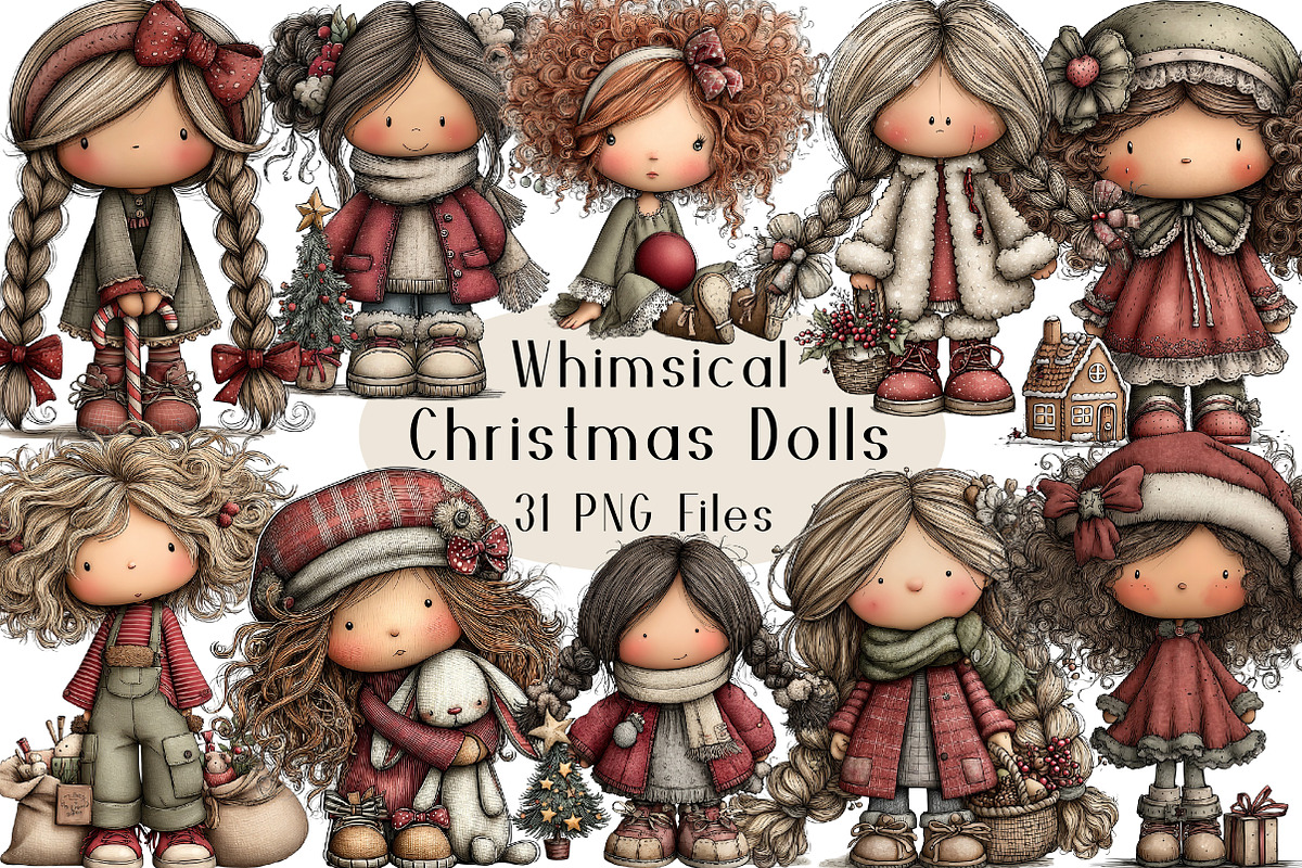 Whimsical Christmas Doll Clipart, an Animal Illustration by Creative Art (Photo 1 of 6)
