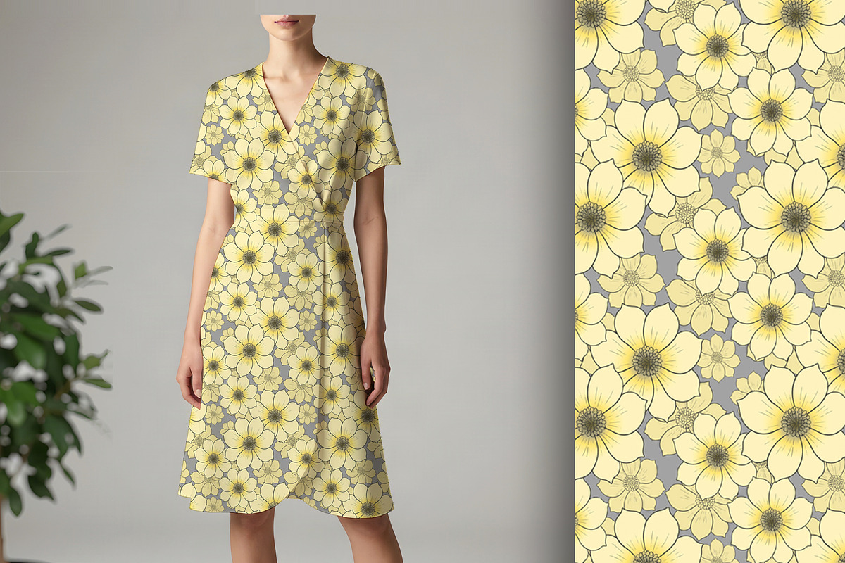 Butter Yellow and Grey Floral, a Pattern Graphic by Sharon Schwalbe (Photo 1 of 8)
