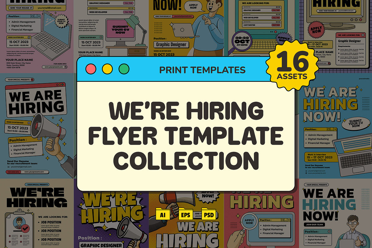 We're Hiring Flyer (16 Assets), a Flyer Template by Graptail (Photo 1 of 12)