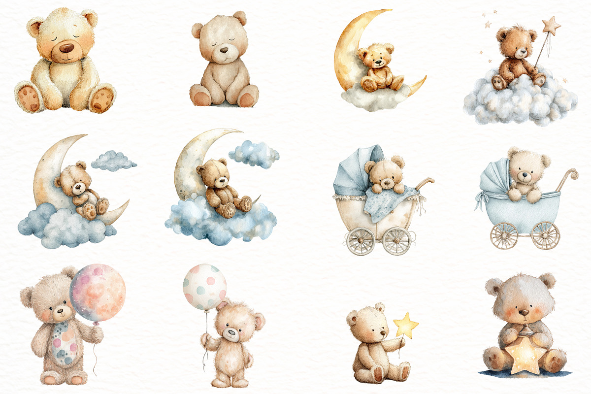 Teddy Bear Watercolor Clipart, an Illustration by Designworld (Photo 3 of 5)