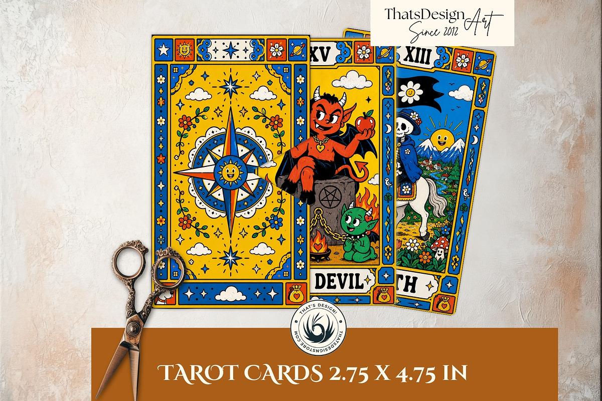 Sunny Doodle Yellow Tarot Cards, a Decorative Illustration by ThatsDesignArt (Photo 10 of 10)