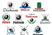 Billiard game emblems and symbols, a Solid Icon by Vector Tradition (Thumbnail 1 of 4)