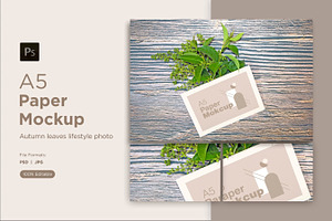A5 Paper Mockups With Green Leaves, a Print Template by shahsoft