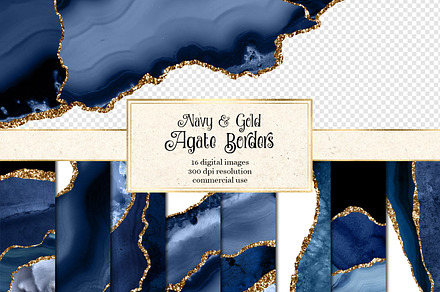 Navy & Gold Agate Borders, a Texture Graphic by Digital Curio