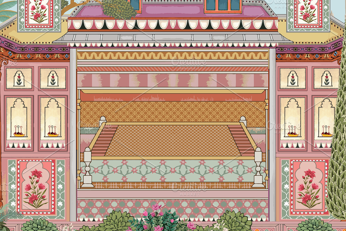 Mughal Miniature Palace Artwork, a Decorative Illustration by Mughal Wallpaper (Photo 4 of 5)