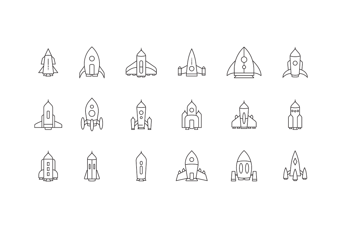 Rocket icons set. Space ship launch, an Outline Icon by PrastHF (Photo 2 of 2)
