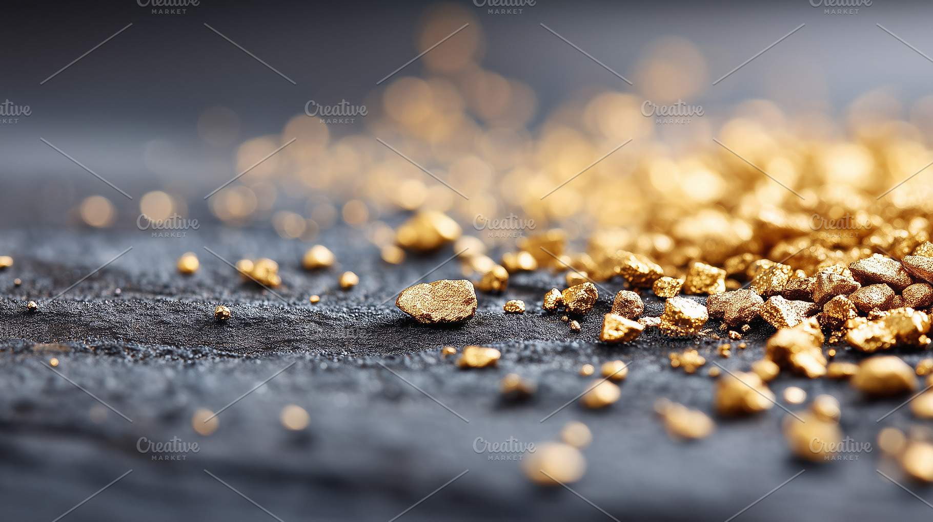 Shiny gold nuggets scattered on dark, a Business Photo by MistyDay