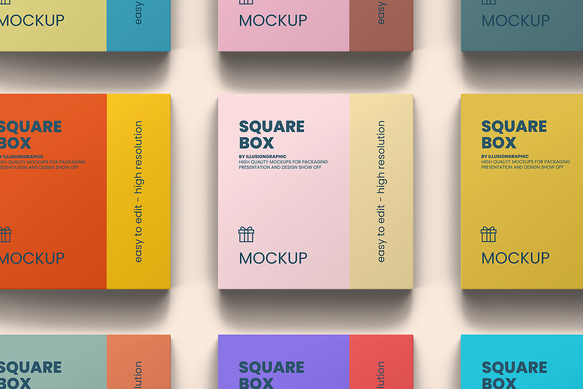 Square Box with Lid Mockups 10 Views, a Packaging Mockup by Illusiongraphic (Photo 11 of 21)