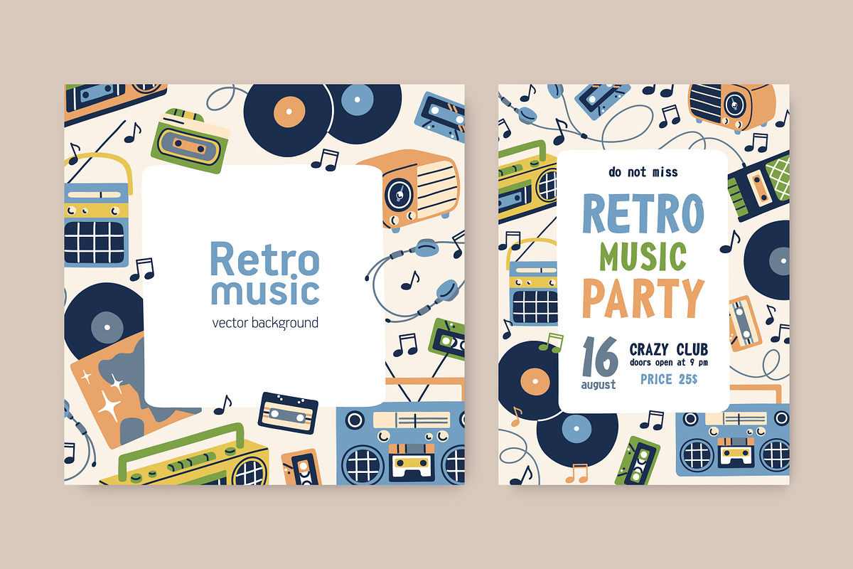 Retro music card and flyer, a Decorative Illustration by Good Studio (Photo 1 of 4)