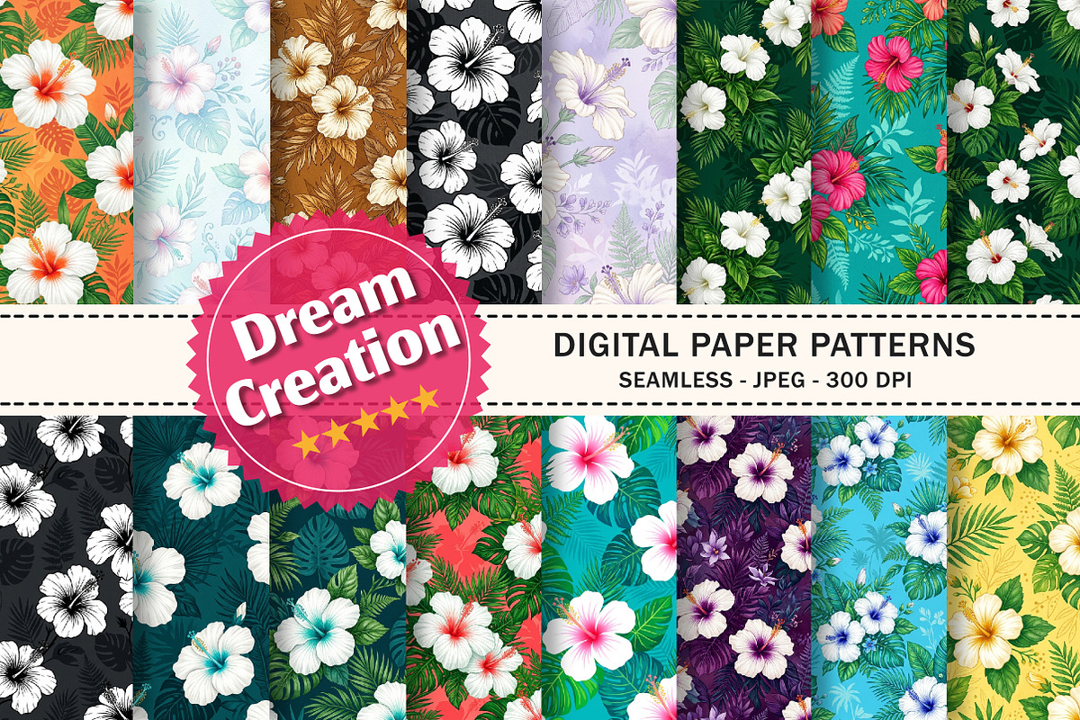 Hibiscus Flowers Digital Pattern, a Pattern Graphic by Dream Creation (Photo 1 of 7)