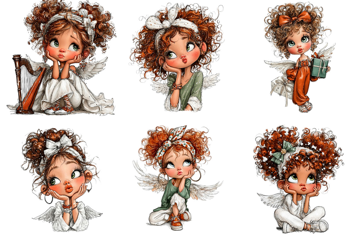 Whimsical Christmas Angel Clipart, an Illustration by DreamArtGraphic (Photo 5 of 5)