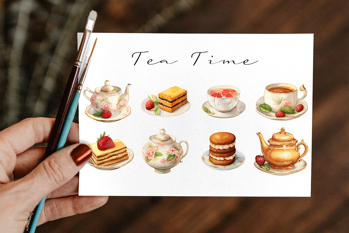 Afternoon Tea Watercolor Clipart, a Food Illustration by Anna Design Studio (Photo 2 of 8)