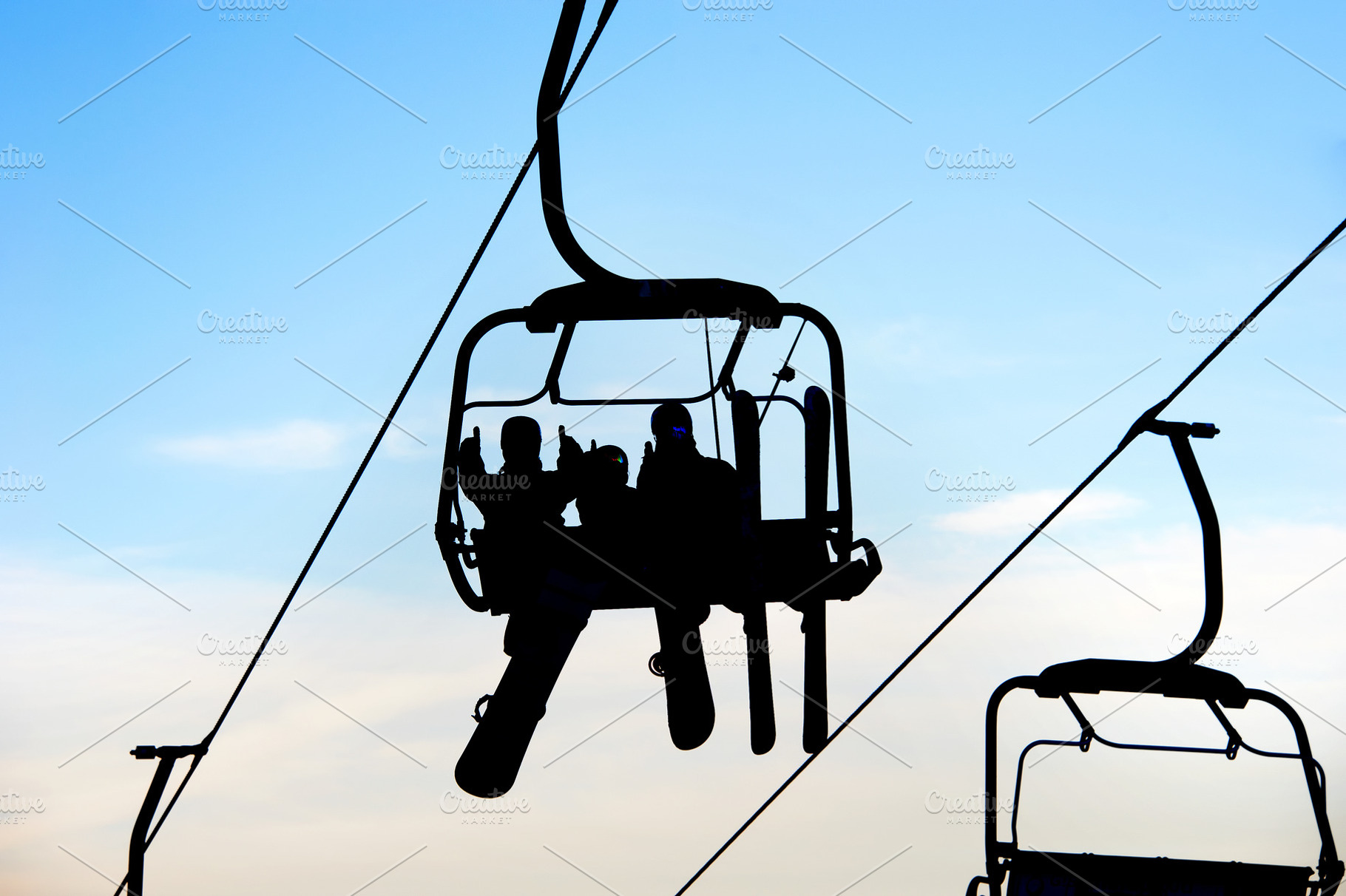 People on chairlift with skis featuring winter, ski, and skiers, a Sports & Recreation Photo by joyt
