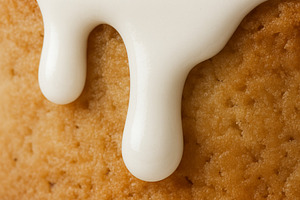 Cake closeup with white icing drippi, a Photo by Dvoevnore photos