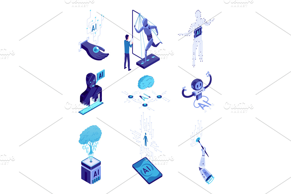 Isometric artificial intelligence, a Technology Illustration by the8monkey