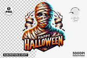 Happy Halloween Mummy Clipart PNG, a Seasonal Illustration by Creative Arslan (Thumbnail 1 of 3)