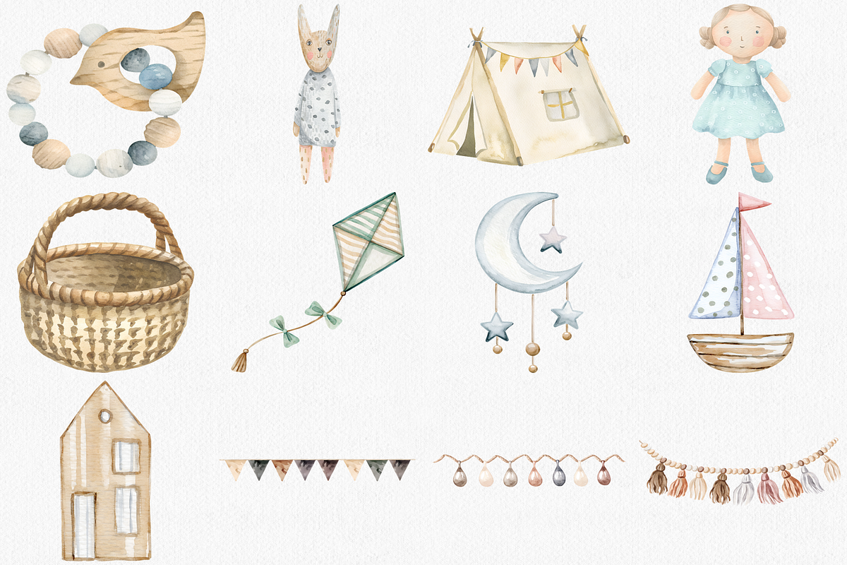 Watercolor Eco Toys Clipart Set, an Illustration by CropUp Creative (Photo 3 of 4)