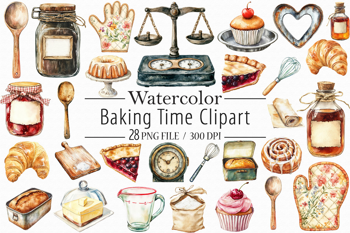Baking Time Watercolor Clipart, an Illustration by Libby Wishes (Photo 1 of 6)
