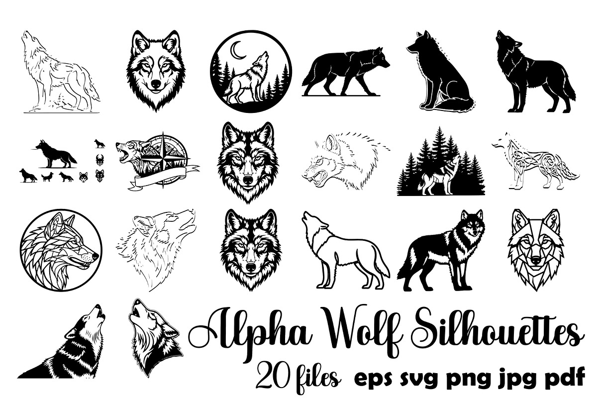Alpha Wolf Silhouettes Bundle, an Animal Illustration by Designer_Momina (Photo 1 of 21)