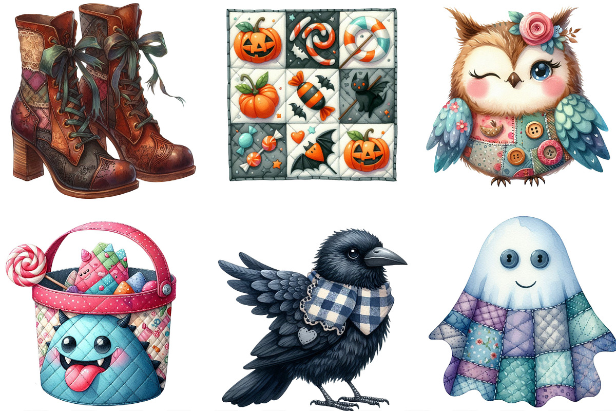 Patchwork Halloween Sublimation PNG, an Illustration by Designking (Photo 2 of 4)