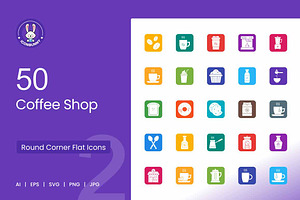 Coffee Shop Round Corner Flat Icons, an Icon by IconBunny