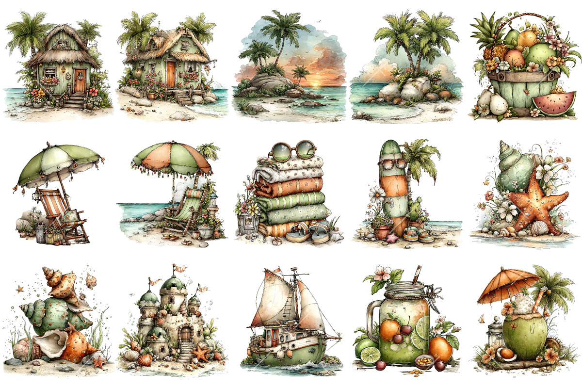 Whimsical Beach Summer Paradise Clip, an Illustration by OK Design (Photo 3 of 6)