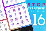 Stop Terrorism | 16 Thin Line Icons, an Outline Icon by Alex Blogoodf (Thumbnail 1 of 11)