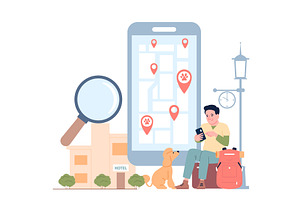 Travel with pet concept. Man, a Transportation Illustration by LadadikArt