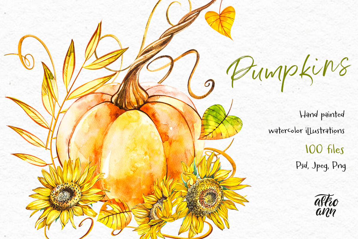 Pumpkins watercolor collection, a Food Illustration by Ann Astro (Photo 3 of 17)