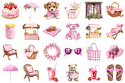 Bohemian Pink Gingham Summer Clipart, an Illustration by designcity5 (Thumbnail 2 of 5)