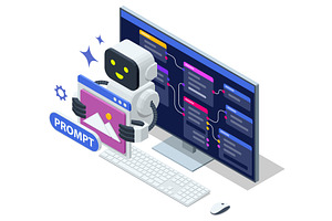 Isometric AI assistant to design a, a Technology Illustration by Golden Sikorka