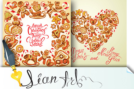 2 Holiday cards with gingerbread, a Card Template by Lian-art