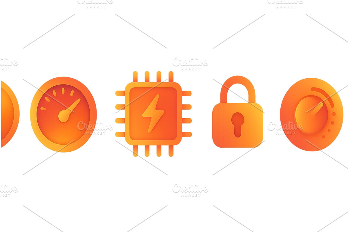 Illustration of orange digital icons, a Technology Illustration by ZinetroN