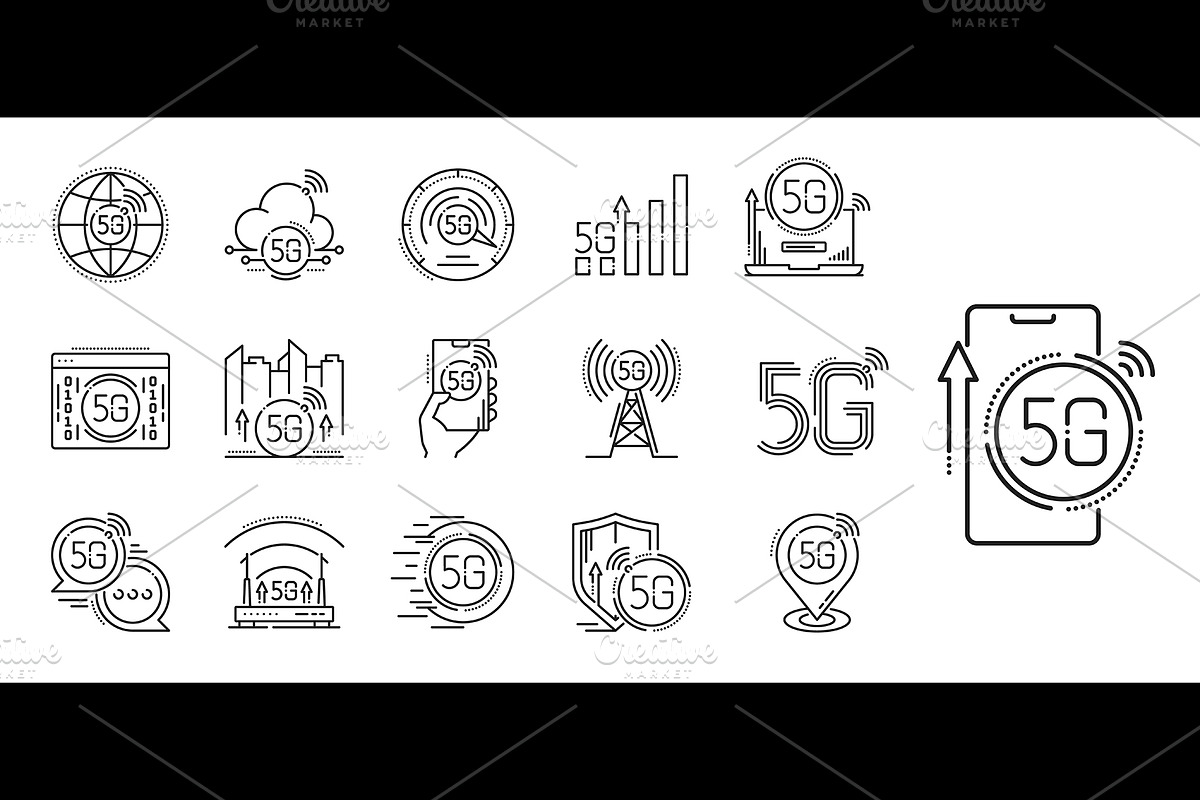 5g transmission technology icons, a Technology Illustration by Vector Tradition (Photo 1 of 3)