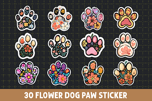 Floral Dog Paw Sticker Bundle PNG