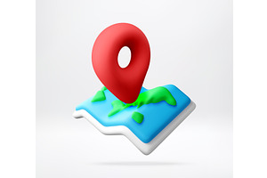 Red pin on 3D map icon., a Transportation Illustration by Abscent