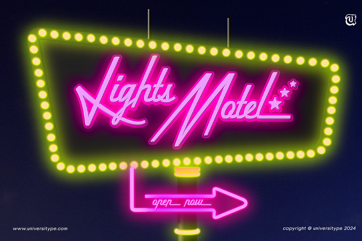 UT Lights Inn - A Retro Script, a Script Font by Universitype (Photo 7 of 7)