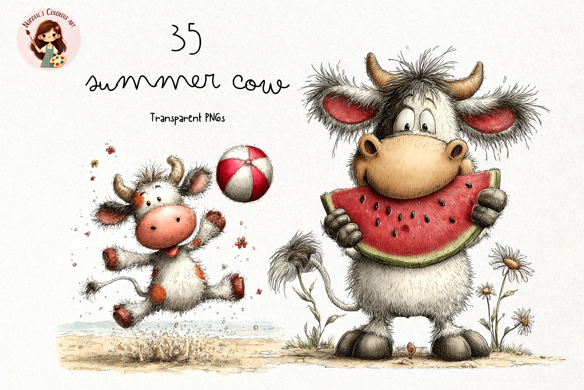 Beach Cow PNG Clipart Watercolor, an Animal Illustration by Nicolle's ...
