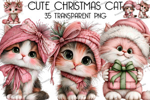 Cute Christmas Cat Clipart, an Illustration by DreamArtGraphic
