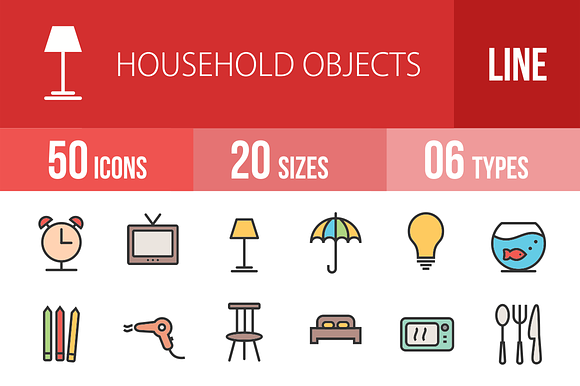 50 HouseholdObject Line Filled Icons preview 4