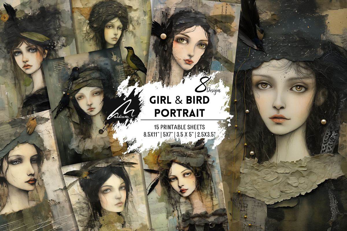 Whimsical Girl and Bird, Mixed Media, a Person Illustration by Digital Art Mahdiseño (Photo 1 of 9)