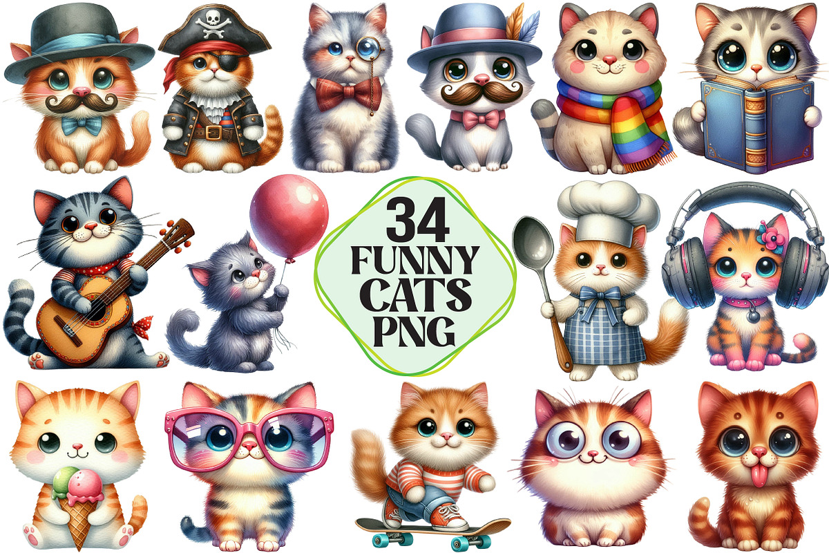 Funny Cat Clipart Bundle, a Decorative Illustration by Pixels.Craft (Photo 1 of 7)
