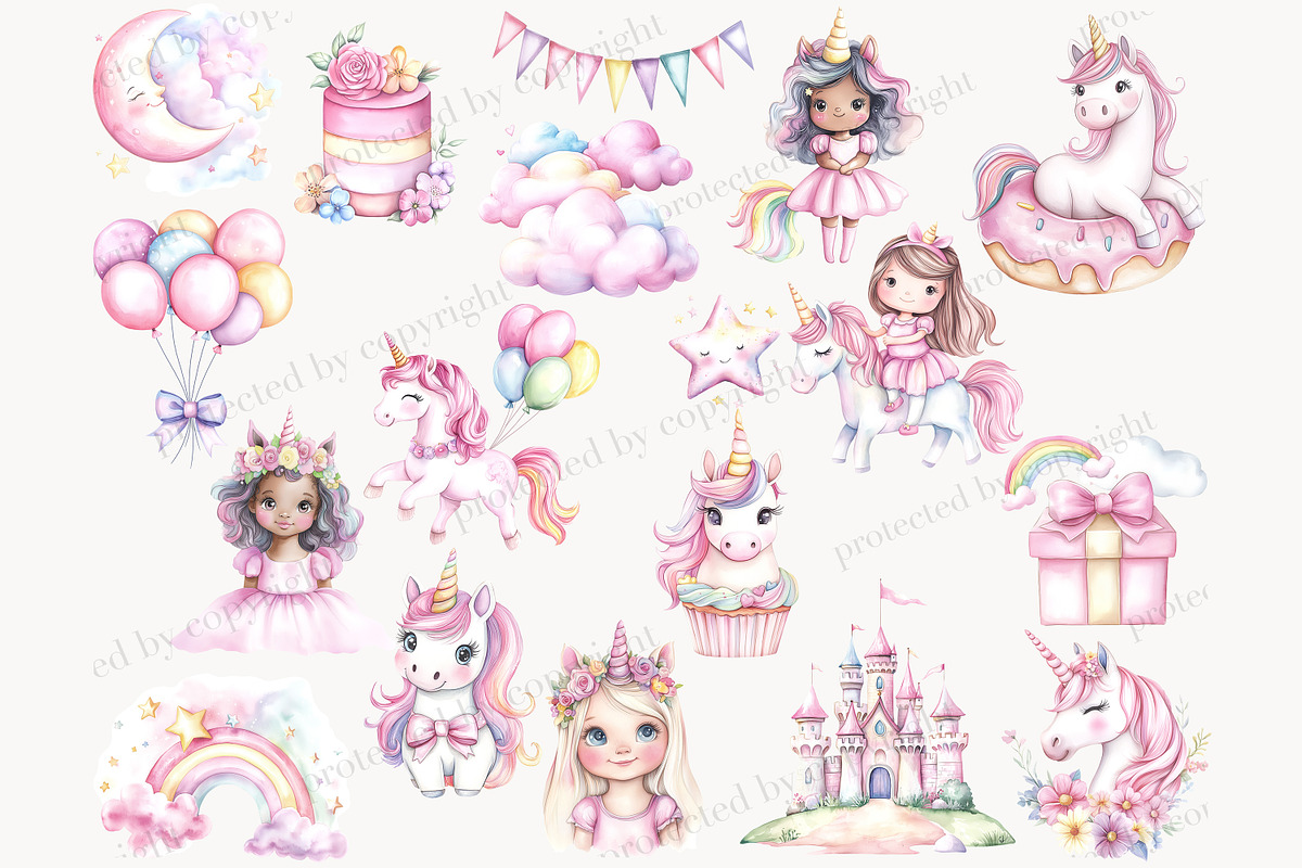 Rainbow Unicorn Clipart, an Animal Illustration by GlamArtZhanna (Photo 3 of 6)