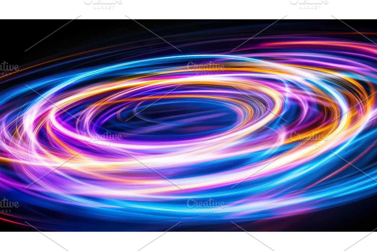 Vibrant vortex of neon light swirls, an Illustration by Lermont51
