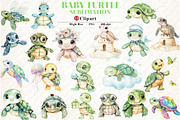 Watercolor Baby Turtle Clipart, an Illustration by Watercolor design (Thumbnail 1 of 12)