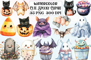 Watercolor Cute Spooky Clipart, an Illustration by CraftArtStudio