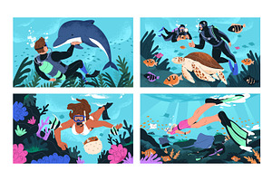 People swim underwater. Scuba diving, a Sport Illustration by PaperTrident